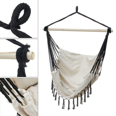 Fine Living -Elba Hammock Chair White/Black Tassle