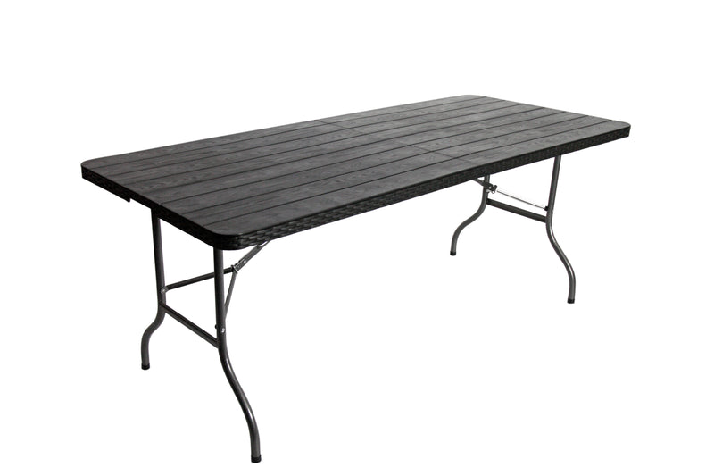 Fine Living - Folding Table 1.8m- Black Slatted Em
