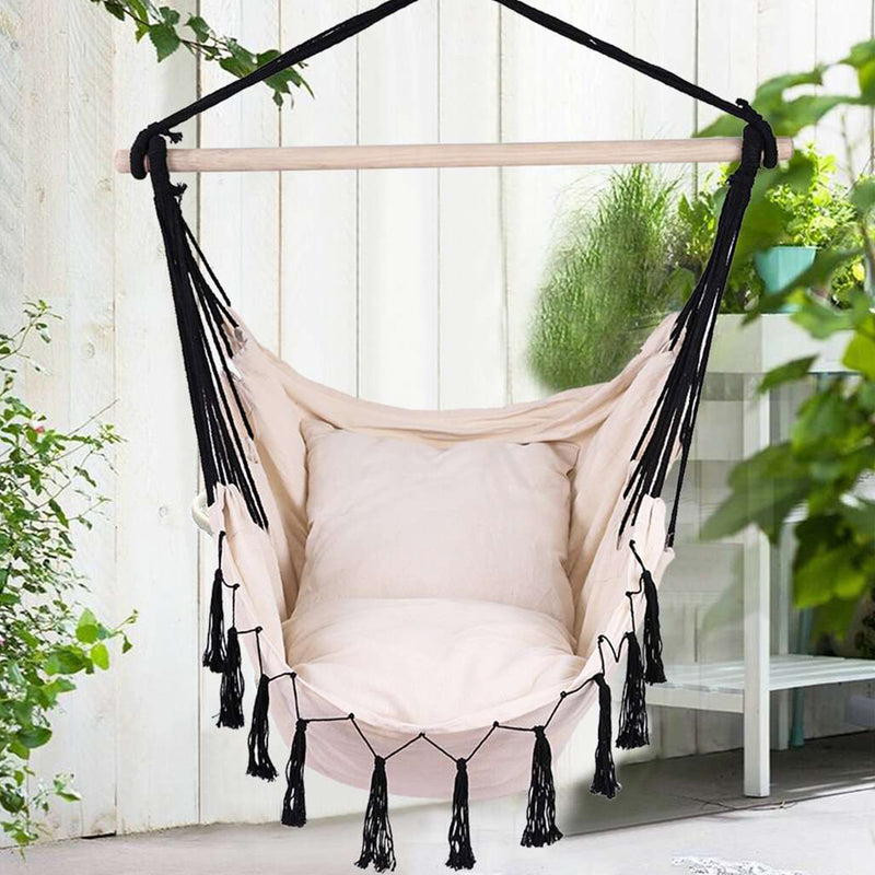 Fine Living -Elba Hammock Chair White/Black Tassle