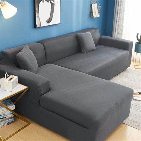 Fine Living Velvet L-Shape Couch Cover - Light Grey