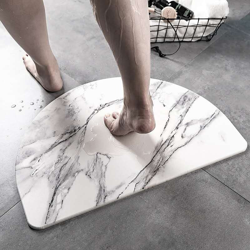 Marbled Diatom Bath Mat White - Half Circle
