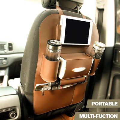 Car Seat Organiser - PU Leather - Brown