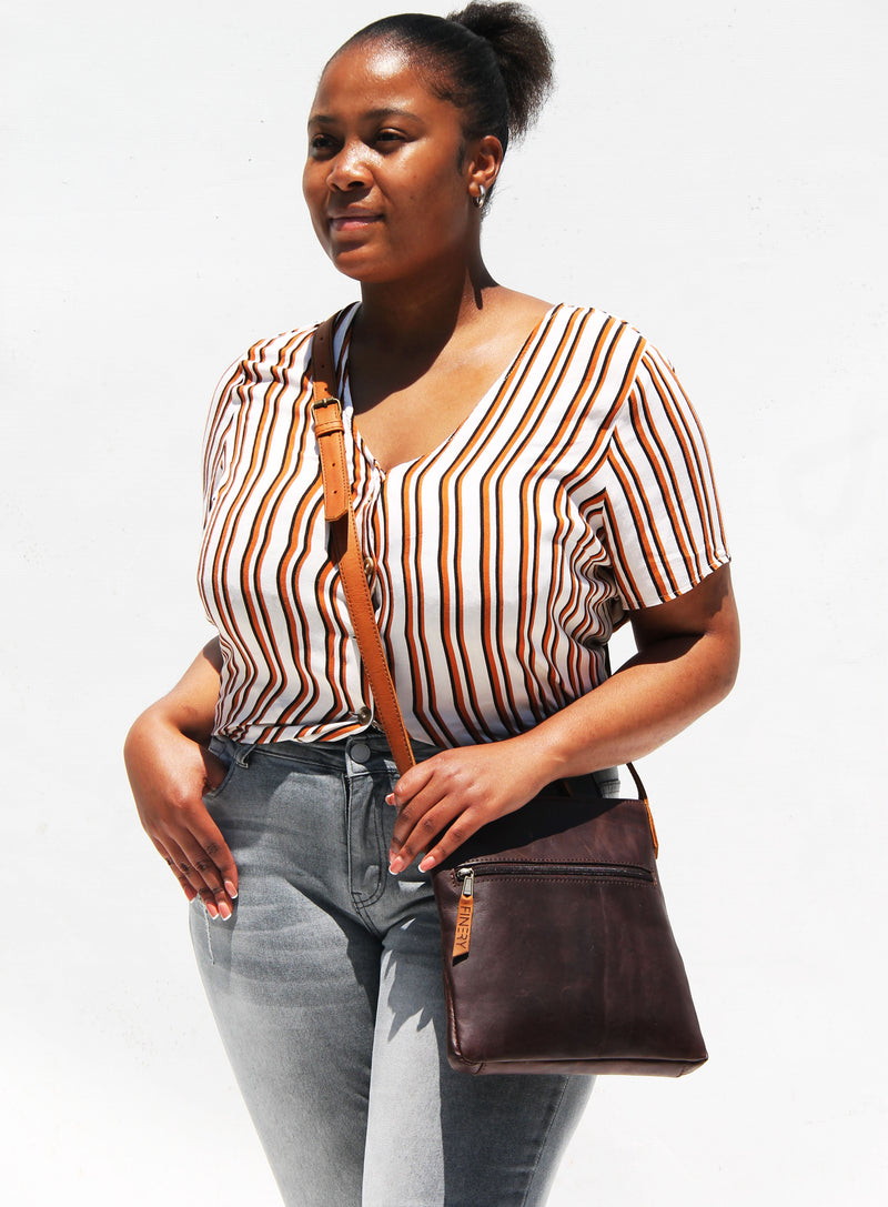 Finery Genuine Leather Cross Body - Brown & Toffee