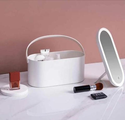 3 in 1 Makeup Storage with Mirror & LED Light - White